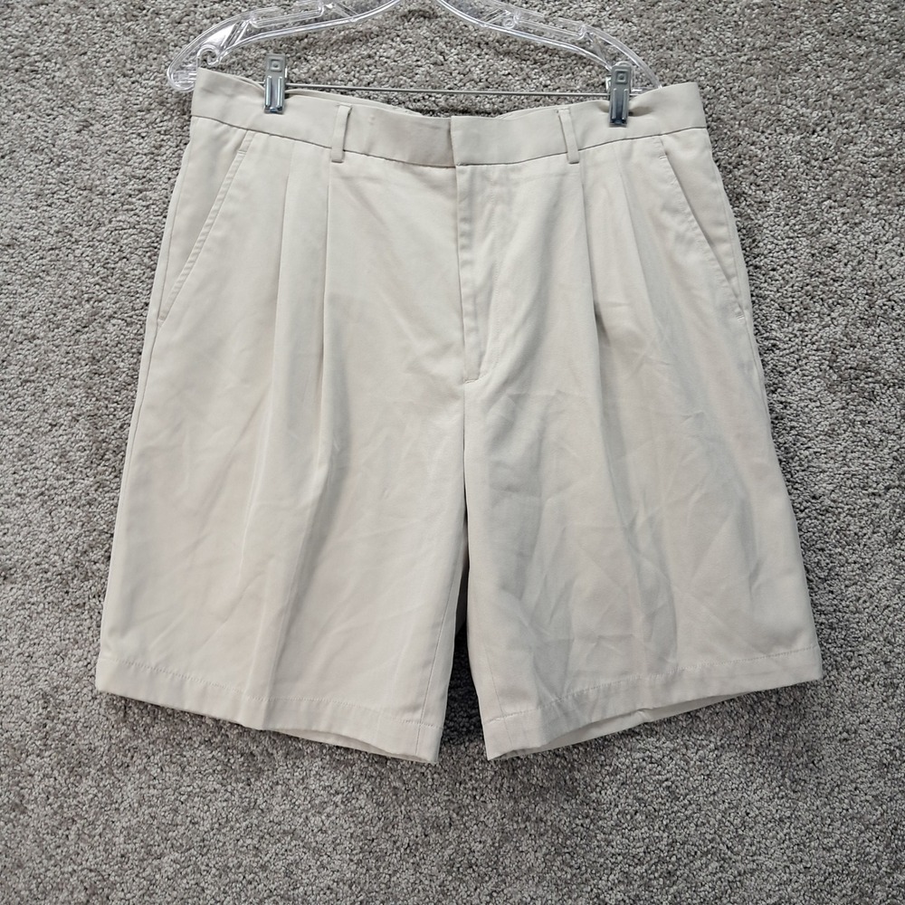 Greg Norman Mens Pleated Golf Shorts Tan Khaki Microfiber Size 36 RN69421